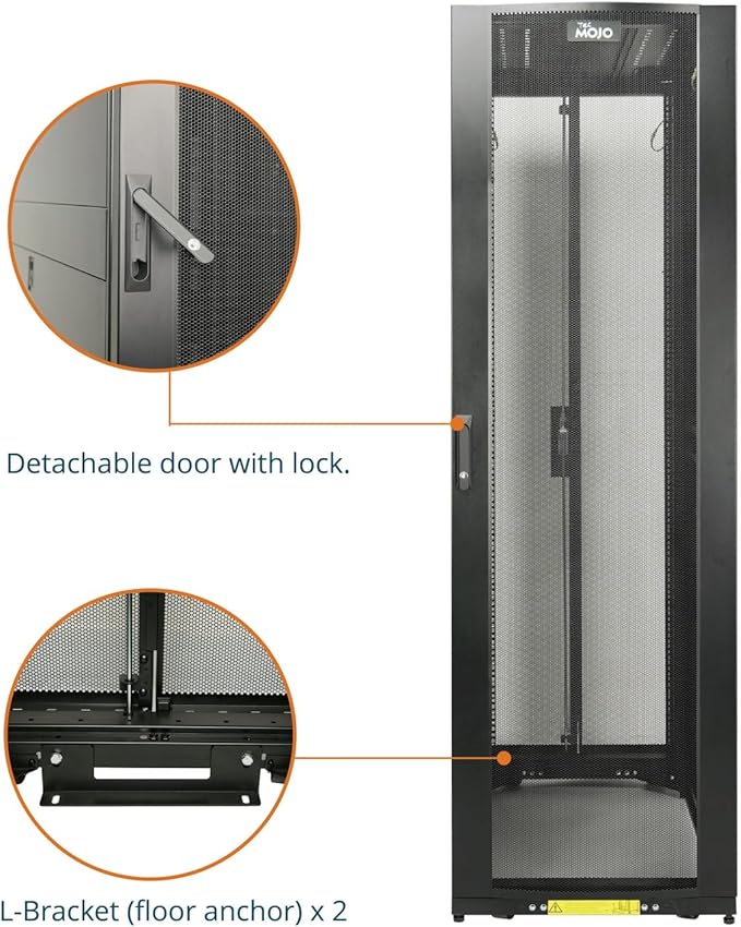 Tecmojo 42U Server Rack Cabinet - PRE-Assembled 24inch Width 48inch Depth IT Network Equipment Cabinet Rack Enclosure with Casters - 3000lbs Weight Capacity(06Black)