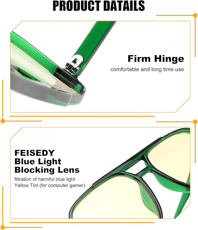FEISEDY Amber Blue Light Glasses for Computer Gaming Orange/Yellow lens Anti Eyestrain Sleep Glasses G2835