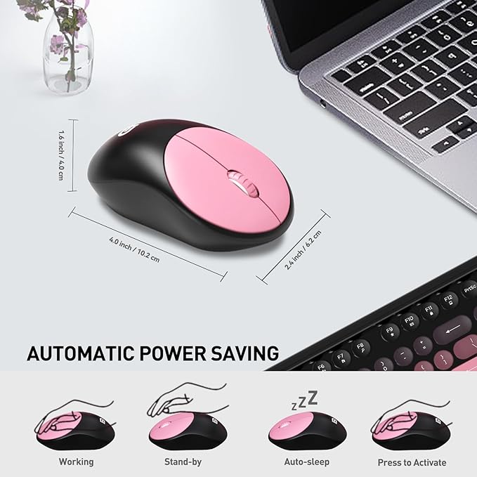 Wireless Keyboards and Mouse Combos, Colorful Cute Typewriter Full-Size Retro Creamy Keyboard, 2.4GHz Sleep Mode Office Quiet Wireless Keyboard and Mouse Set for Desktop Laptop PC Computer-BlackBerry