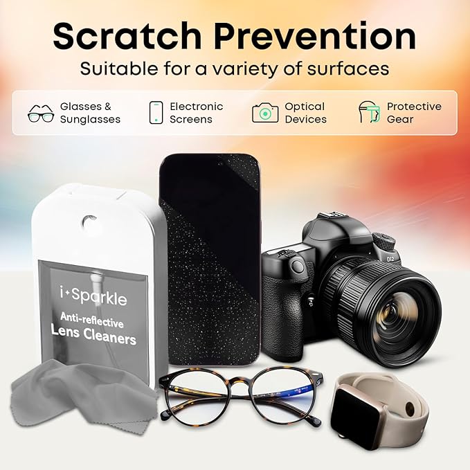 I-Sparkle Anti-Reflective Lens Cleaner Spray kit | (1x) 1.35oz Glasses Cleaner Spray + (1x) Microfiber Cloth for Eyeglasses, Sunglasses, Lenses, Screens and Camera Cleaning Kit (2 Piece Set)
