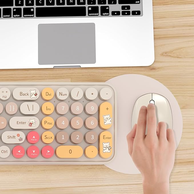 Keyboard Mouse Wireless, Slim Compact Silent 2.4G Cute 84 Keys Keyboard for PC, Notebook, MacBook, Tablet, Laptop, Windows System Coffee