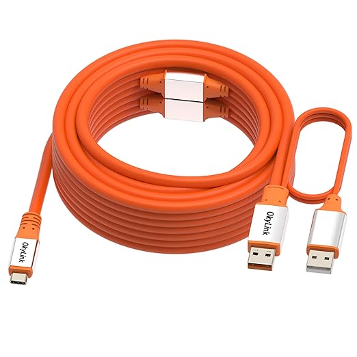 OkyLink 50ft (15M) USB 3.2 Gen 2 Type A to Type C Male to Male Cable - 10Gbps Long Range with External Power, Orange