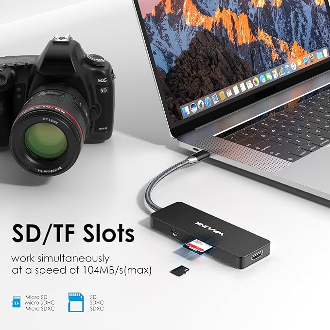 WAVLINK USB C Docking Station Dual Monitor, 4K HDMI, 100W PD, 3X USB3.1, SD/TF Card Reader, USB C Hub Dongle for MacBook Pro/Air, iPad Pro, Surface, XPS, Thunderbolt 3/4 Laptops, Black