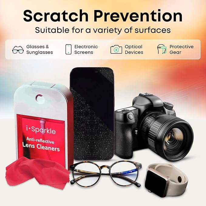 I-Sparkle Anti-Reflective Lens Cleaner Spray kit | (1x) 1.35oz Glasses Cleaner Spray + (1x) Microfiber Cloth for Eyeglasses, Sunglasses, Lenses, Screens and Camera Cleaning Kit (2 Piece Set)