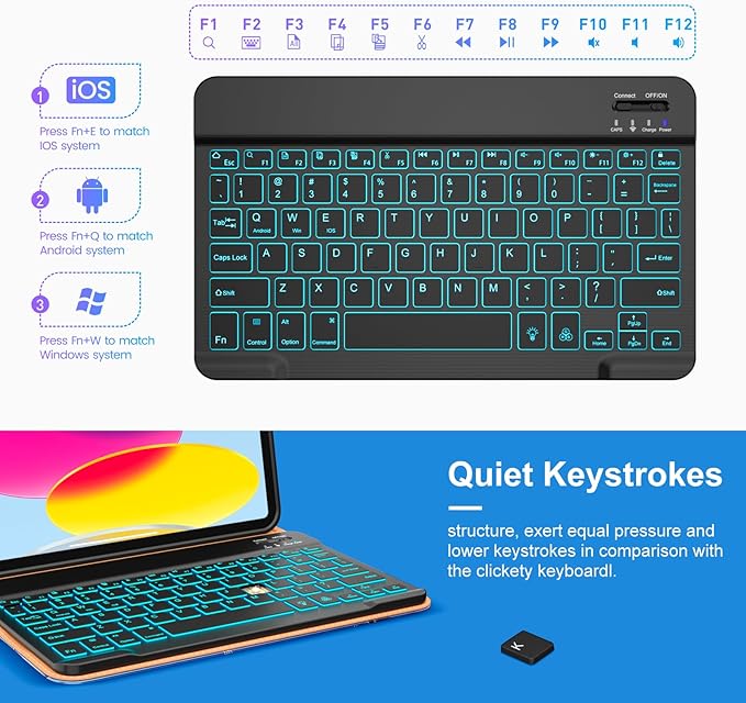 VIKESI Keyboard Case for iPad (A16,2025) 11th Generation/iPad 10th Generation Case (10.9" 2022),Premium Leather Smart Cover,Built-in Breathing Light,Function Row,Pencil Holder,Card Slots -Ocean Marble