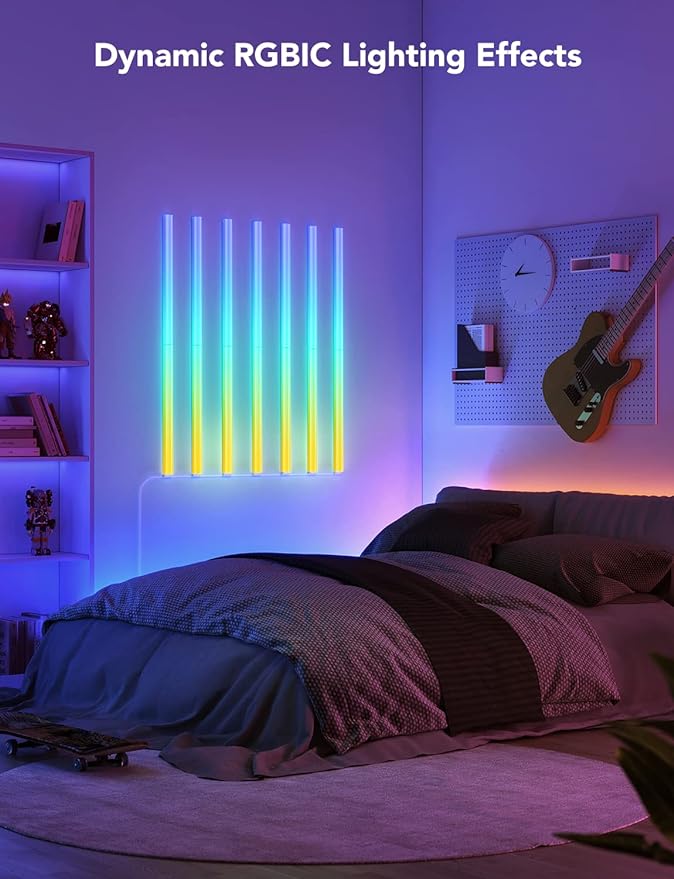 Govee Glide RGBIC Wall Lights, Music Wall Lights Works with Alexa and Google Assistant, Smart LED Light Bars for Bedroom, Living Room, Gaming Room, Party, Music Sync, 7 Panels Set (2 Sections/Panel)