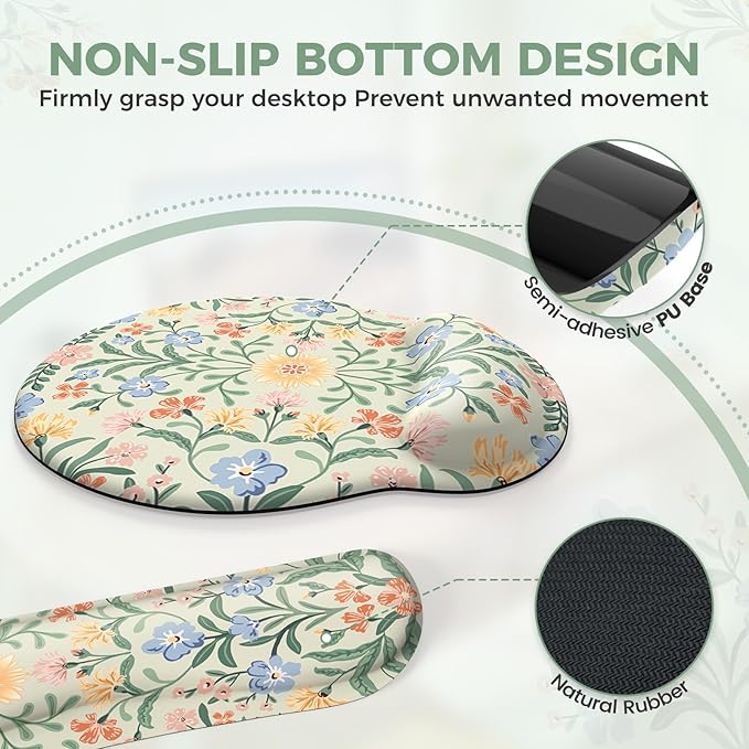 iCasso Green Desk Pad Mat, Large Mouse Pad and Keyboard Wrist Rest Set, Desk Protector Mat,4in1 Ergonomic Carpal Tunnel Keyboard Pad with Wrist Support for Desktop Cover Home Office Computer