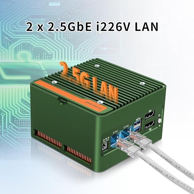 N355 Mini Pocket NAS Server 2 x i226V 2.5GbE LAN, 4 Bay Mini PC 4 x NVMe Slot, Micro Storage Device, DDR5 16GB RAM 256GB NVMe SSD, Dual 4K Display