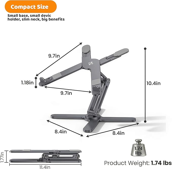 Laptop Stand with 360 Rotating Base, Computer Notebook Laptop Riser Metal Holder for Desk Collaborative Work, Fully Foldable for Easy Storage, Fits All MacBook, Laptops up to 16 inches, Grey