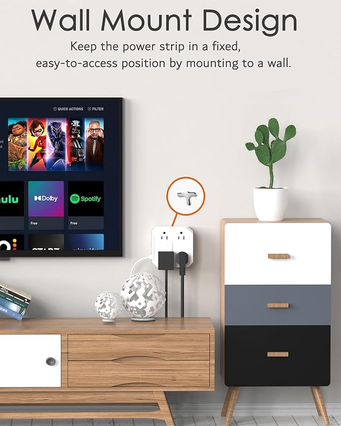 2 Prong Power Strip, WRXDMC 2 Prong to 3 Prong Outlet Adapter, 1400J Two Prong Surge Protector, 5ft Extension Cord, 8 AC Outlets with 2 USB C Port and 2 USB A Port, Wall Mountable, Ideal for Old House