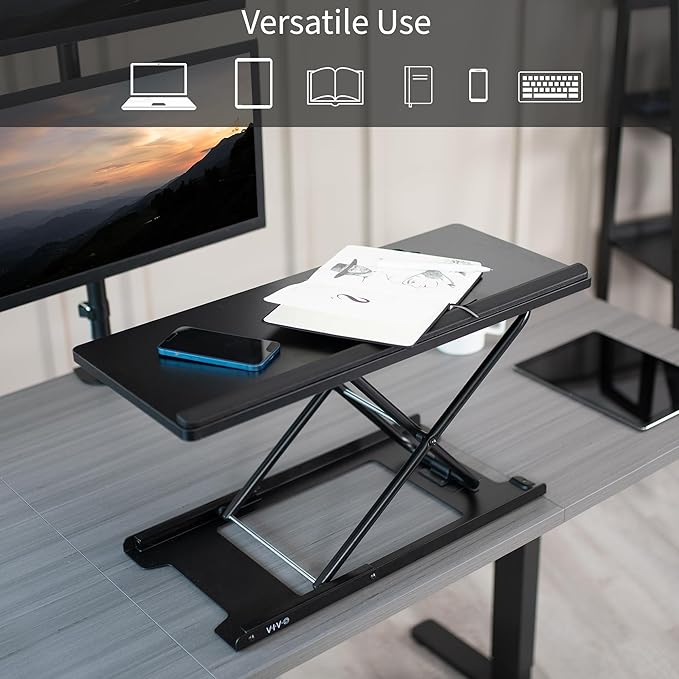 VIVO Black Single Top 27 inch Heavy-Duty Scissors Lift Keyboard and Mouse Riser, Designed for Ergonomic Sit Stand Workstations, DESK-V000P