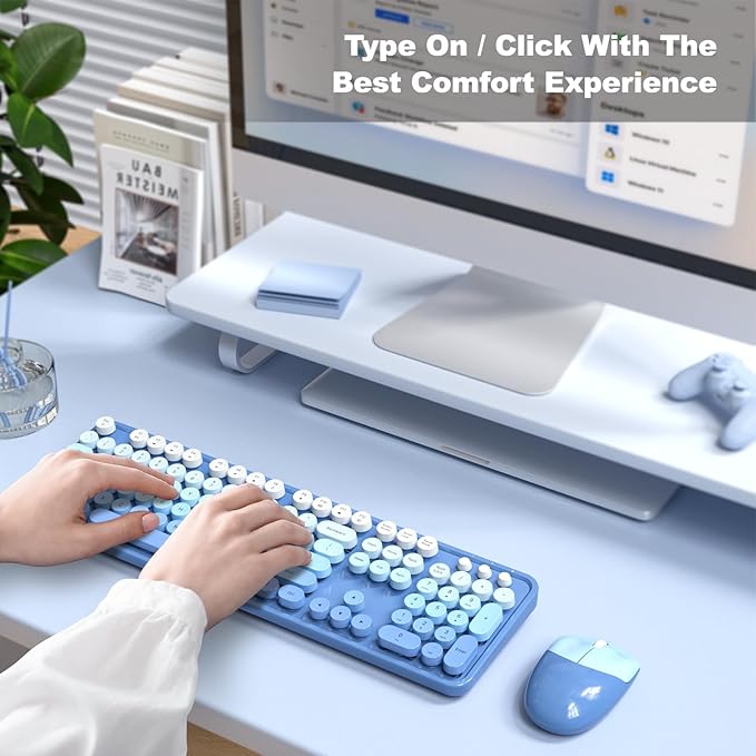 KNOWSQT Wireless Keyboard and Mouse Combo - Blue-Gradient Colorful 2.4G Typewriter Full-Size Cute Keyboards - USB Receiver Plug and Play, for Computer, PC, Laptop, Desktop, Windows