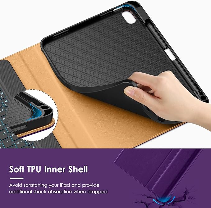VIKESI Keyboard Case for iPad (A16,2025) 11th Generation/iPad 10th Generation Case (10.9" 2022),Premium Leather Smart Cover,Built-in Breathing Light,Function Row,Pencil Holder,Card Slots - Purple