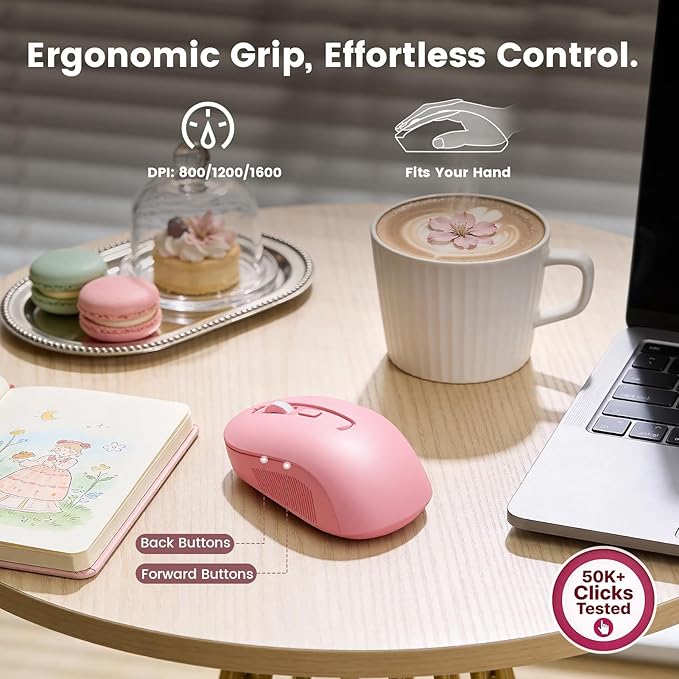 Wireless Keyboard and Mouse Combo with Magnetic Wrist Rest & Round Keycaps, Full-Size Retro Typewriter-Style, Adjustable Tilt Legs, Auto-Sleep, 2.4G Wireless for Windows Mac Laptop PC - Bubblegum Pink