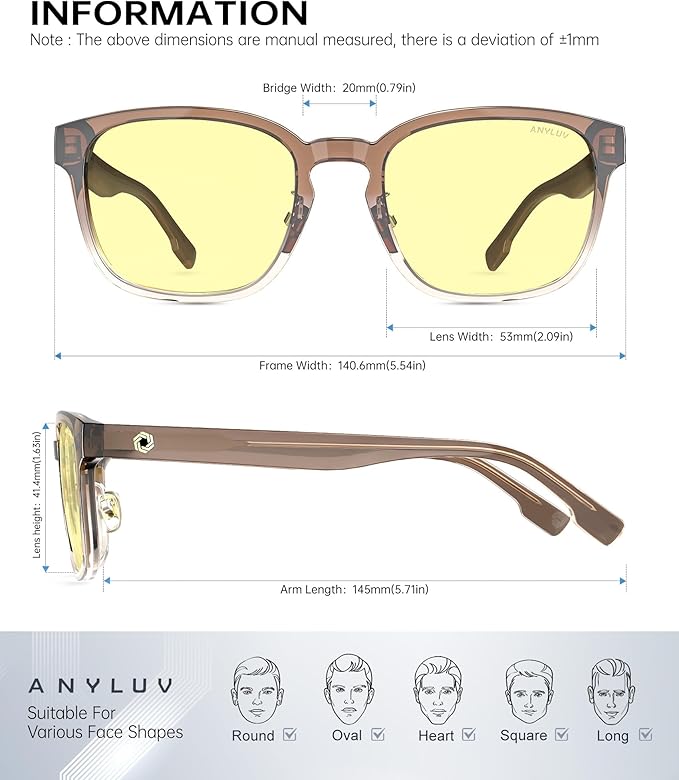 ANYLUV Blue Light Glasses Men Women Computer Gaming Glasses Anti Eyestrain Lightweight Blue Light Blocking Glasses