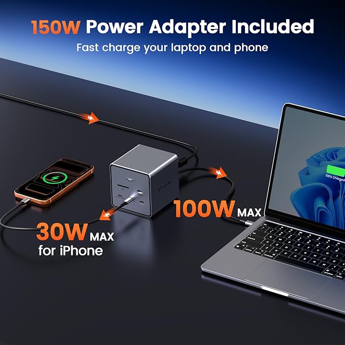 TobenONE 16-in-1 Laptop Docking Station Triple 4K Monitor with 150W Power Supply, 3 HDMI, 2.5Gbps Ethernet, 7 USB, USB-C Docking Station for Thunderbolt 5/4/3 Windows/Dell/Lenovo/HP/Asus