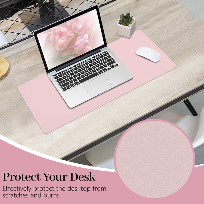 Pink Leather Desk Mat Large Mouse Pad, Waterproof Desk Pad for Keyboard and Mouse, Non-Slip Computer Desk Protector, Smooth Mouse Movement Desk Mat for Home and Office(23.6"×13.8")