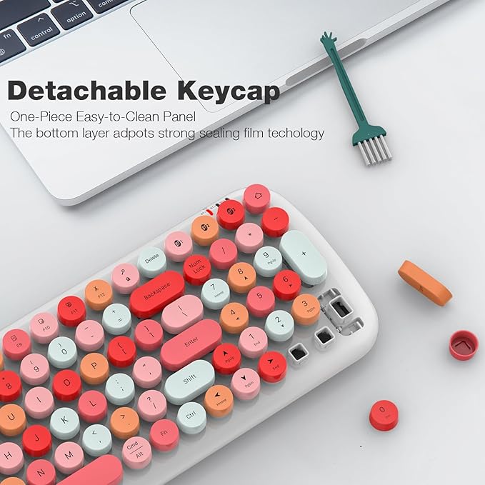 KNOWSQT Bluetooth Keyboard - White Colorful Multi Device Wireless Typewriter Keyboards - Round Keycaps 100 Keys Cute Keyboard for Windows, Laptop, PC, Tablet, iPad, iPhone, Chrome