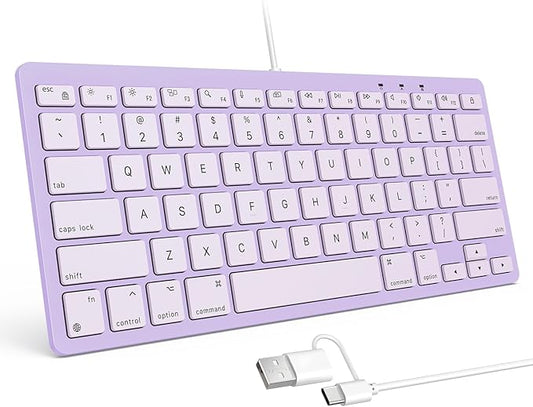 OMOTON Wired Keyboard for Mac Devices ONLY with Dual Interface, Comfortable Typing Angle & Stable Connection, Compatible with MacBook, iMac, Mac mini, PC-Purple