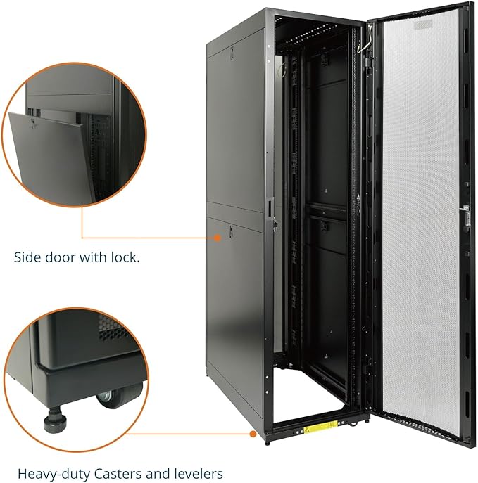 Tecmojo 48U Server Rack Cabinet - PRE-Assembled 24inch Width 48inch Depth IT Network Equipment Cabinet Rack Enclosure with Casters - 3000lbs Weight Capacity(06Black)