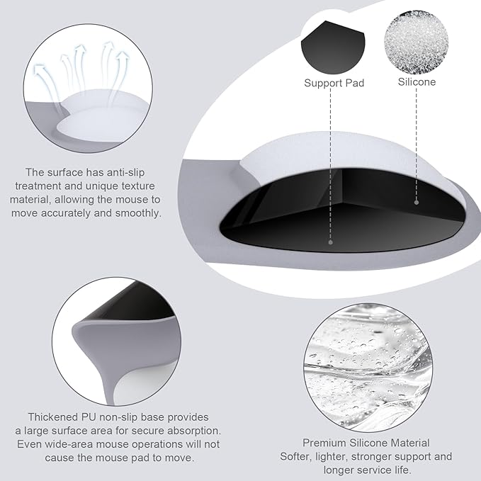 MOSISO Wrist Rest Support for Mouse Pad&Keyboard Set, Curved Ergonomic Mousepad&Coaster Non-Slip Base Home/Office Pain Relief&Easy Typing Cushion with Soft Cloth&Silicone Lining, Gray