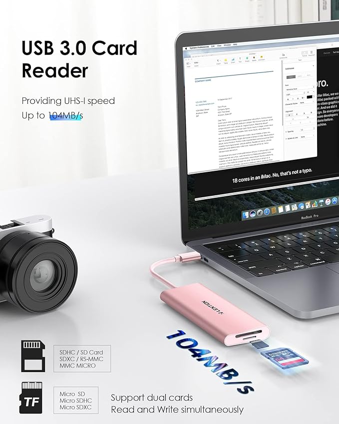 LENTION USB C Hub with 4K HDMI, 3 USB 3.0, SD/Micro SD 3.0 Card Reader, Compatible 2025-2018 MacBook Pro/Air, 2026 MacBook Neo, Mac, Surface, Chromebook, iPhone17/16/15 Pro Max, More (Rose Gold)