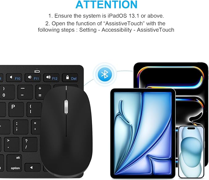 SPARIN Wireless Bluetooth Keyboard and Mouse for iPad 11th 10th Generation, iPad Air (13/11 inch), iPad Pro 13/12.9/11 inch, iPad 9th 8th Gen, iPad Mini 7th 6th-8.3 inch, Above iOS13- Black