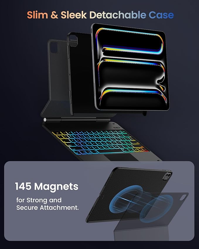 typecase Edge+ Keyboard Case for iPad Pro 13-inch (M5/M4) 2025/2024, Black Keyboard with Carbon Fiber Protective Case,Portrait & Typing Modes,Built-in Trackpad,11-Color Backlight,Magnetic Stand