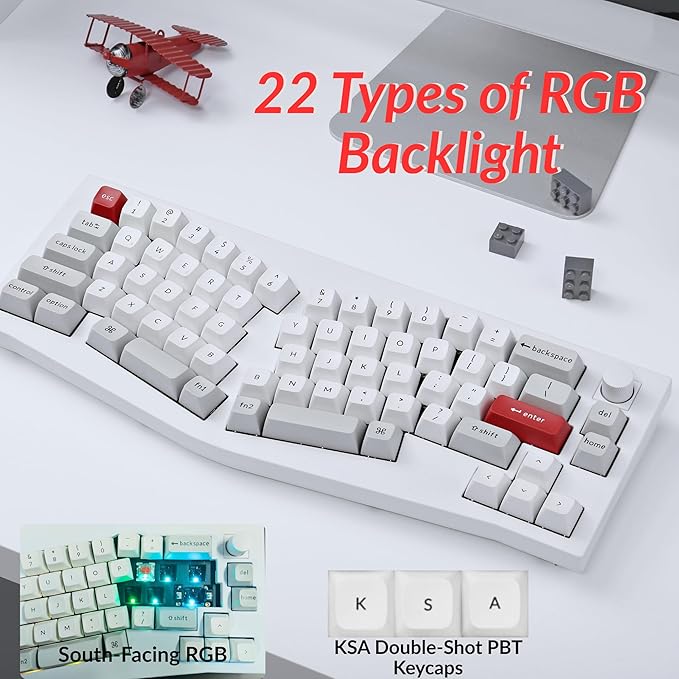 Keychron Q8 Pro 65% Alice Layout Wireless Custom Mechanical Keyboard, Bluetooth/Wired, QMK/VIA Programmable, Hot Swappable Ergonomic Aluminum RGB Backlit for Mac Windows Linux-White