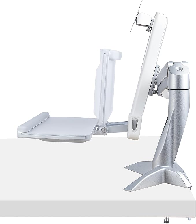 StarTech.com Sit-Stand Monitor Arm with Keyboard Tray - Adjustable Desk Mount Sit-Stand Workstation Arm for Single 27" VESA Display - Ergonomic Articulating Standing Desk Converter, TAA