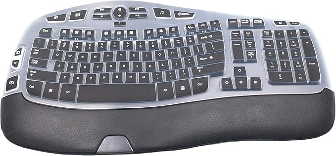 Ultra Thin Desktop PC Silicone Keyboard Cover Skin Protector Compatible with Logitech K350 MK550 MK570 Wireless Wave Keyboard (NOT for Other Desktop Keyboards) (Black)