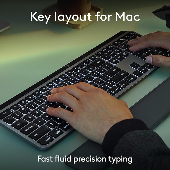 Logitech MX Keys S Combo for Mac, Wireless Keyboard and Mouse with Palm Rest, Backlit Keyboard, Fast Scroll Wireless Mouse, Bluetooth USB C for MacBook Pro, MacBook Air, iMac, iPad - Space Grey