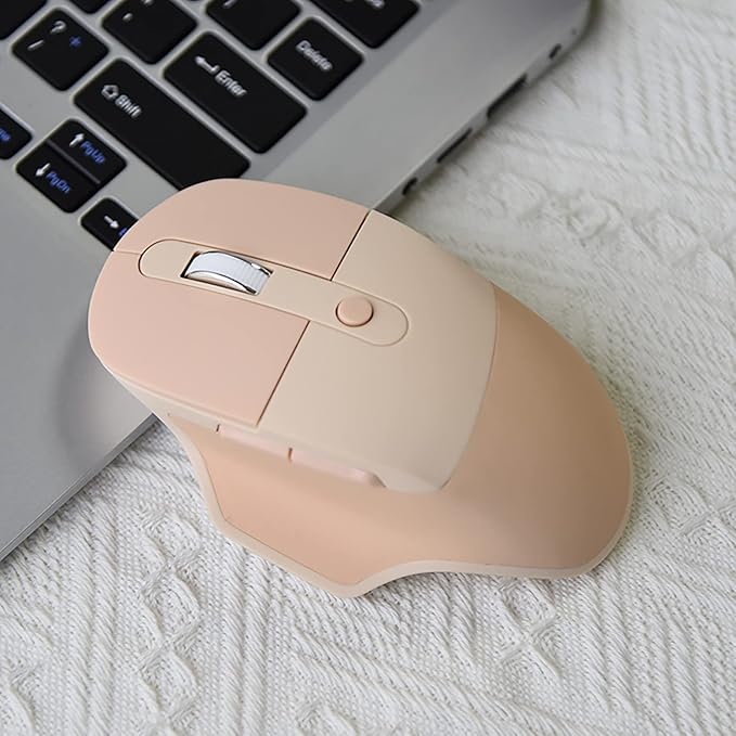 Lomiluskr Ergonomic 2.4G & Bluetooth Dual Mode Wireless Mouse with PU Cover, Soundless Keys, Candy Colors, Compatible with Notebook, PC, Tablet, Smartphone (Milk Tea)