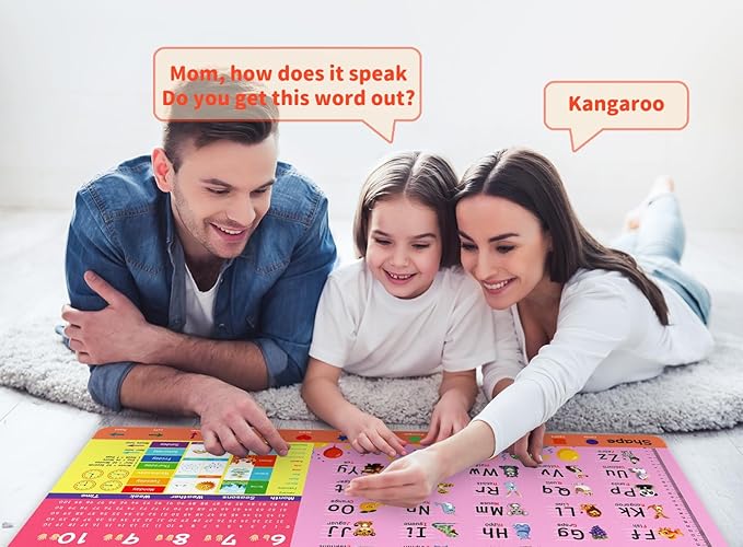 Kid's Desk Mat Cute Early Education Leather Desk Mat, Kawaii Pink Toddler Letter Digital Waterproof Desk Writing Pad, Large Keyboard and Mouse Mat for Classrooml/Kindergarten(35.4" X 15.7")