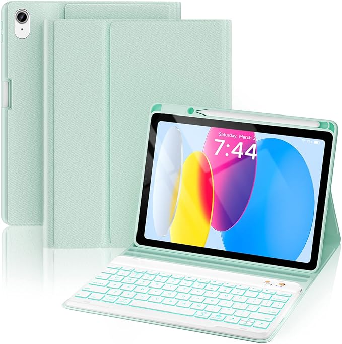OYEEICE for iPad 11th 10th Generation Case with Keyboard - 7 Color Backlit, Wireless Detachable Keyboard, Pencil Holder, Folio Cover for iPad 11th A16 11" 2025 10th Gen 10.9" 2022 - Green