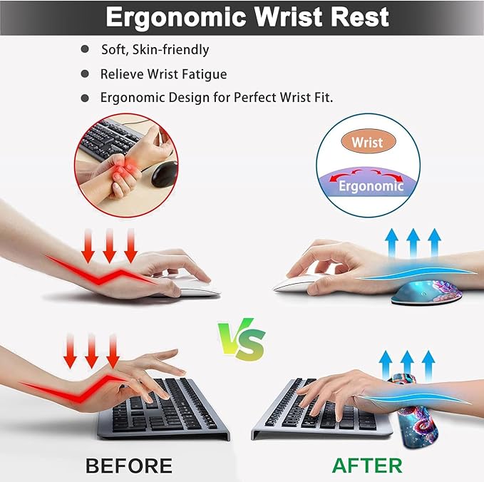 Large Mouse pad and Keyboard Support Set, Ergonomic Memory Foam Keyboard Wrist Rest, Extended Gaming Mouse Pad with Stitched Edges, Octopus XXL Desk Mat (31.5 X 11.8 in) for Home Office
