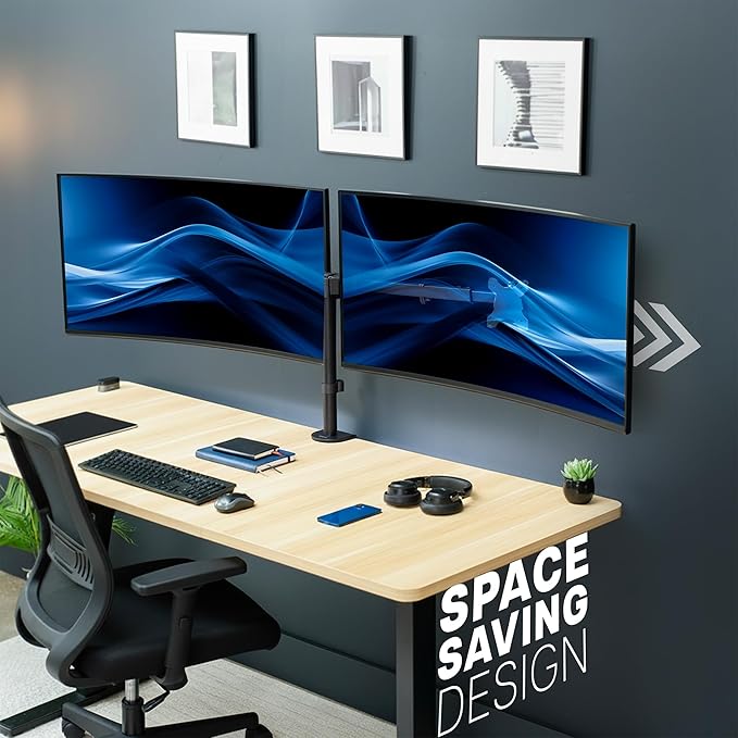VIVO Premium Dual Ultra Wide LCD LED 40 to 45 inch Monitor Desk Mount, Heavy Duty, Adjustable Telescoping Arms, Flush Wall Setup, Fits 2 Screens, Black, STAND-TS45C