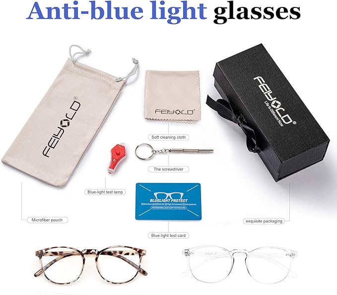 Blue Light Blocking Glasses Women/Men,Retro Round Anti Eyestrain Computer Gaming Glasses(Leopard+Crystal)