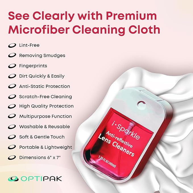 I-Sparkle Anti-Reflective Lens Cleaner Spray kit | (1x) 1.35oz Glasses Cleaner Spray + (1x) Microfiber Cloth for Eyeglasses, Sunglasses, Lenses, Screens and Camera Cleaning Kit (2 Piece Set)