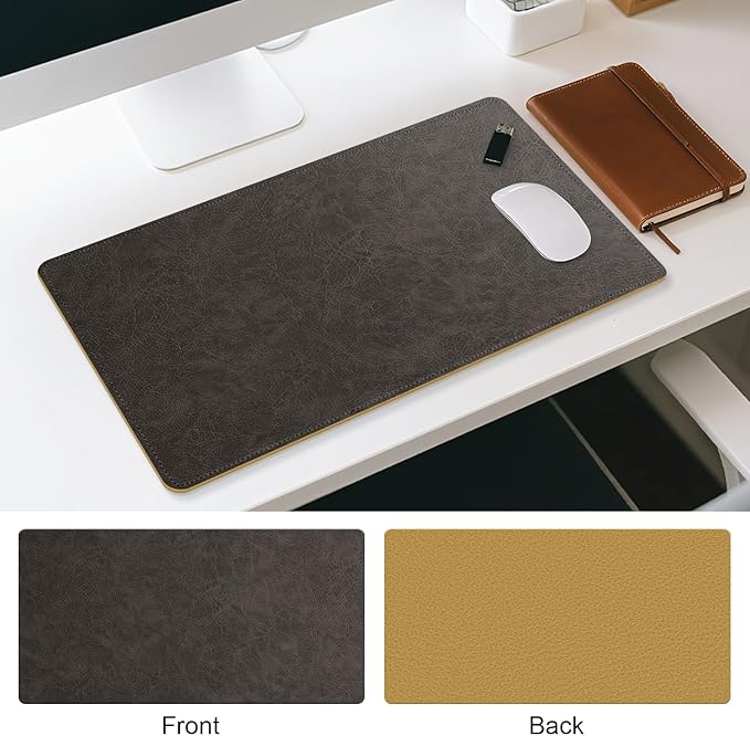 Imitation Crazy Horse Leather Desk Mat - Waterproof Desk Pad - Ideal for Large Mouse Pad and Desk Mats on Top of Desks (Terracotta+Yellow, 25"*13")