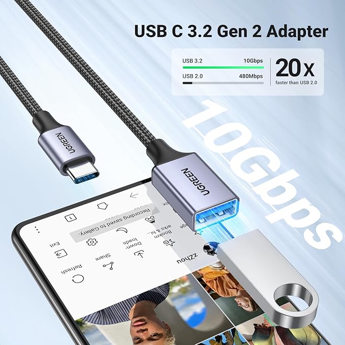 UGREEN USB C to USB 3.0 Adapter 5Gbps OTG Cable Type C Male to USB A Female Nylon Braided Aluminum Compatible with iPhone 15 Plus Pro Max MacBook Pro Air iPad Pro Galaxy S24 (Blue)