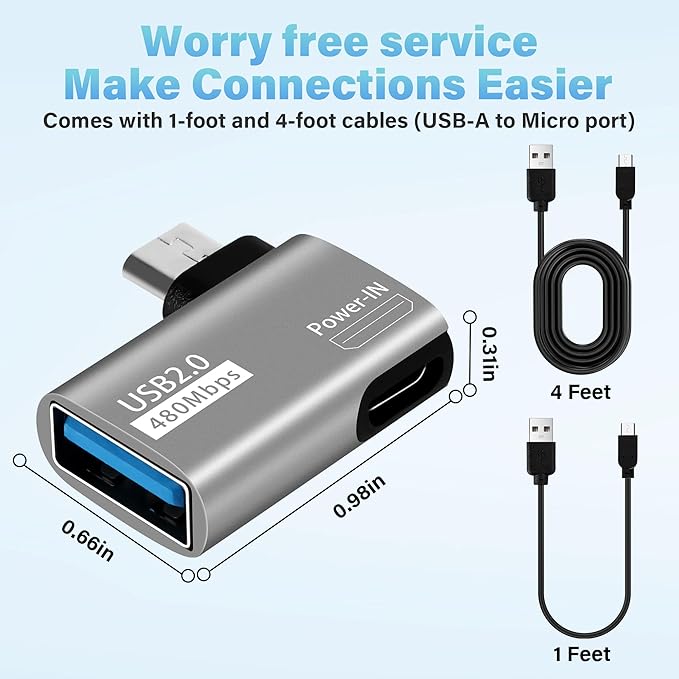 2 Pack OTG Cable Adapter for Fire TV Stick,90 Degree Left & Right Angle Powered Micro USB to USB OTG Adapter for Android Phone Tablet and More Host Devices with Micro USB (with 2 USB A to Micro Cable)