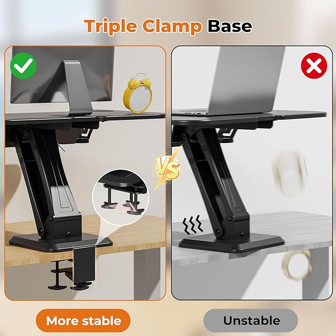 28" Standing Desk Converter, Height Adjustable Clamp Desktop Riser with Keyboard Tray, Sit Stand Monitor Riser Workstation for Home Office, Magnets Inclued, Black