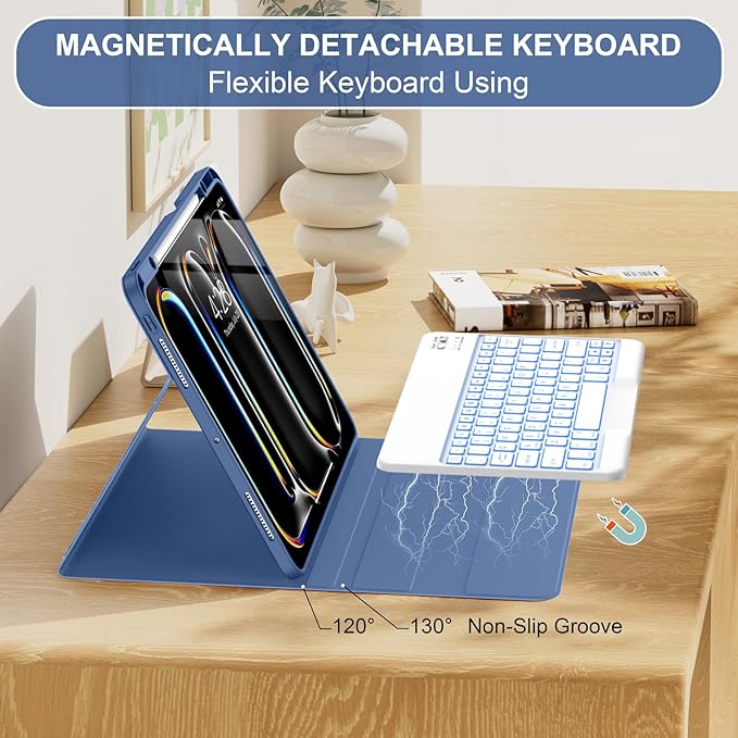 Soke Keyboard Case for iPad Pro 13 Inch (M5 2025/M4 2024), 7-Color Backlit Detachable Bluetooth Keyboard, Folio Stand TPU Back Cover with Pencil Holder for iPad Pro 13", Ocean Marble