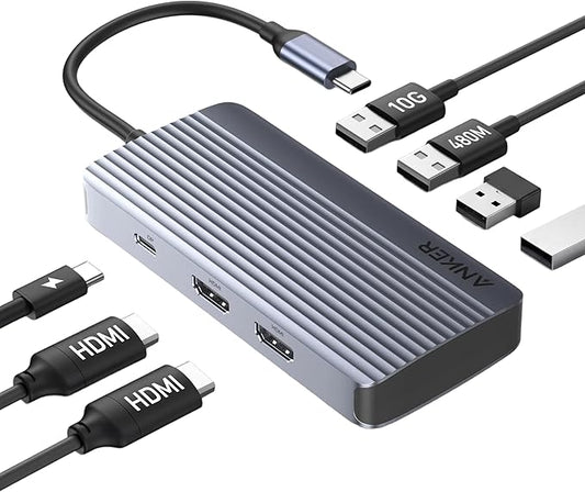 Anker 7-in-1 USB-C Hub, Dual Monitor USB C Docking Station, Dual HDMI Display, 85W Max Output, 10Gbps Data Transfers for Dell XPS, ThinkPad T14 Gen2 and More