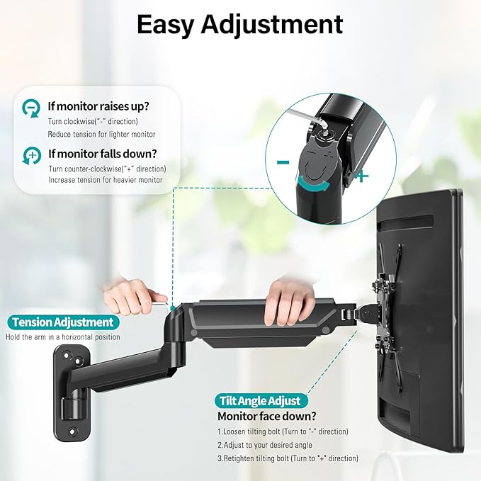 MOUNT PRO Monitor Wall Mount for Max 35 inch/26.4lbs Flat Curved Screens, Premium Heavy Duty Single Monitor Arm, Full Motion Ultrawide Wall Mount with VESA Extension Kit, VESA Mount 200x200mm