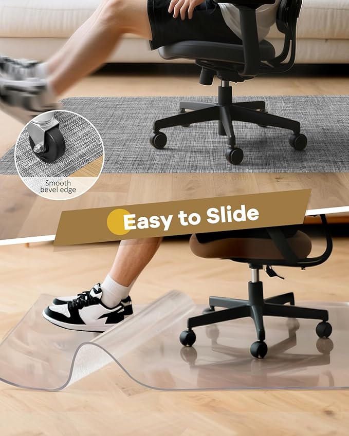 BesWin Office Chair Mat for Hard Floors, 36" x 48" Desk Computer Chair Mat for Wood/Tile Floors, Heavy Duty Non-Slip PVC Hard Floor Protector Mat Desk Rug for Office Home, Grey