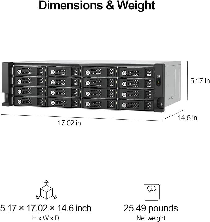 QNAP TL-R1600PES-RP-US 16 Bay 3U Short Depth rackmount PCIe Interface SATA JBOD for petabyte-Scale Expansion (Diskless)