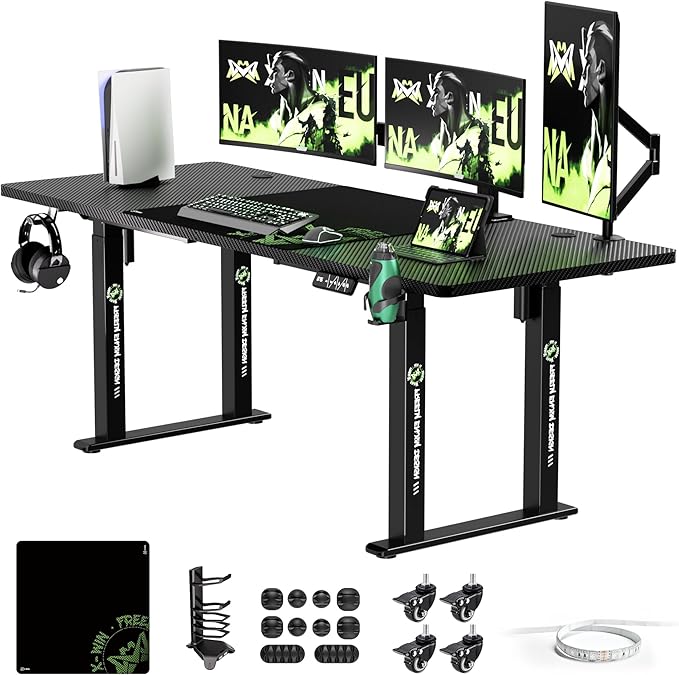 X-Win Electric Height Adjustable Standing Desk, 71" x 29.5" 4-Leg Ergonomic Sit to Stand for Home Office, Powerful Dual Motor Work Surface, Carbon Fiber Textured Black