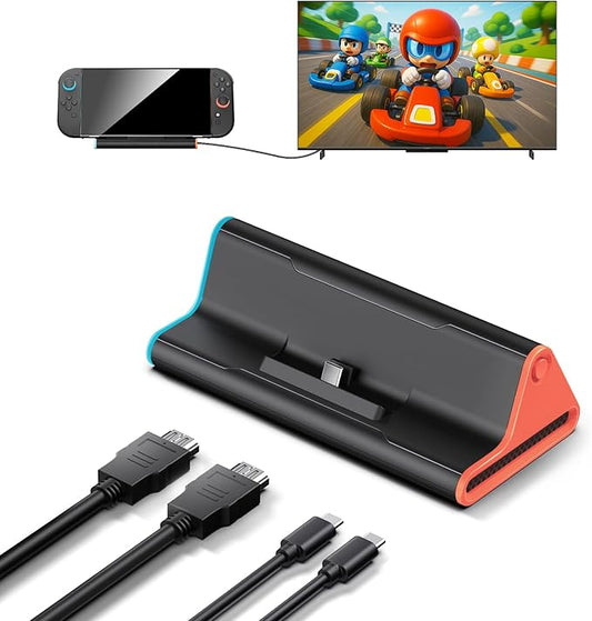 Switch 2 Dock with HDMI & 60W Charging Cable, 4K Portable Docking Station for Nintendo Switch2 Game Console, Travel Stand Base Connector Accessories Set (TV Adapter, 3 USB Ports, PD Power Input)